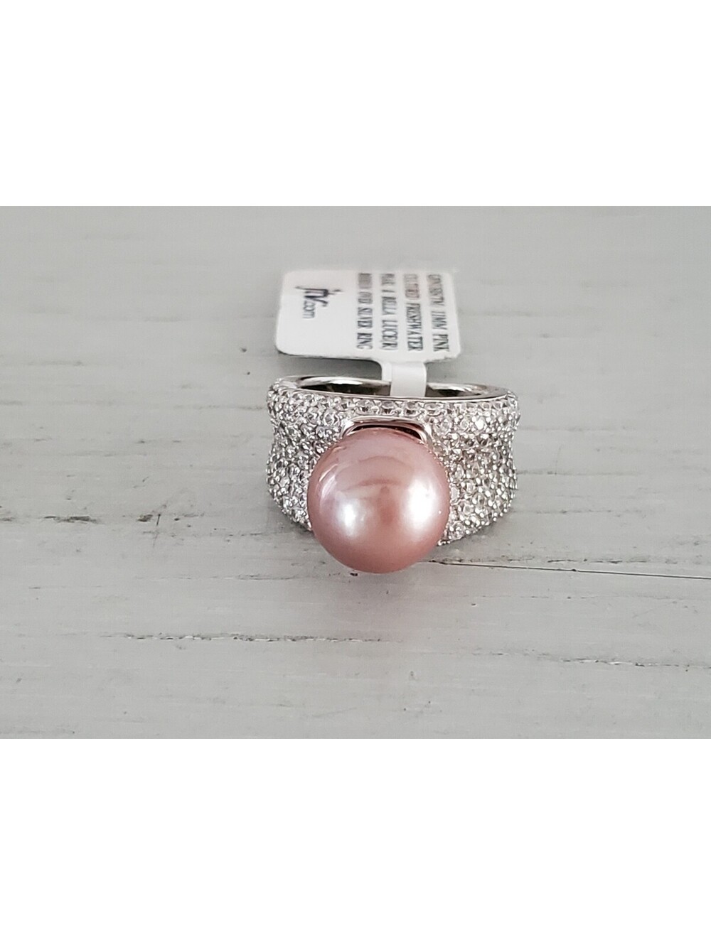 Genusis Bella Luce 11mm Pink Cultured Pearl Rhodium over Sterling Silver Ring